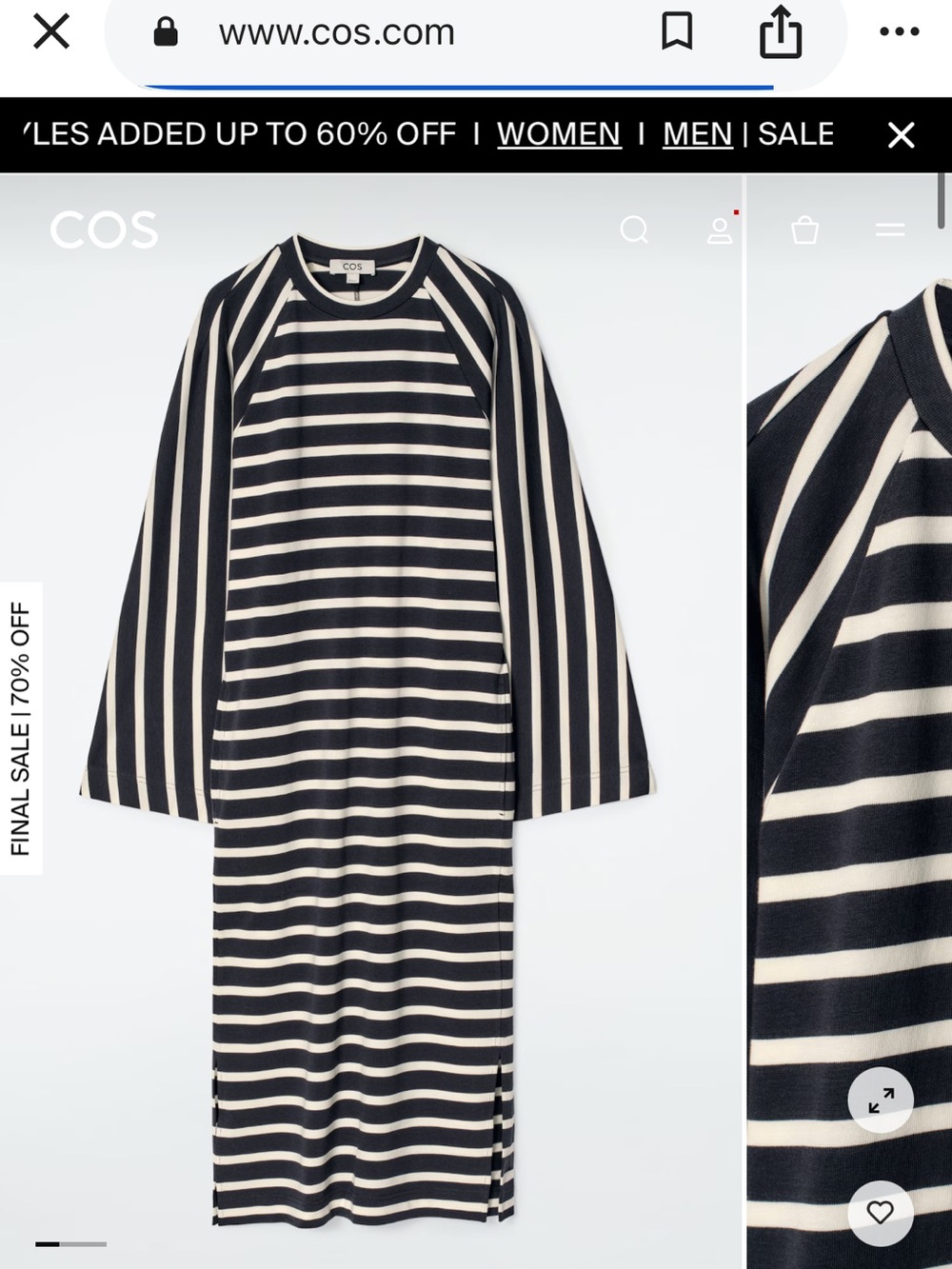 COS Black & Cream Striped Jersey Midi Dress